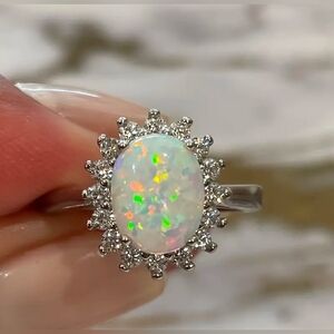 Oval Opal-esque & Clear CZ Ring
